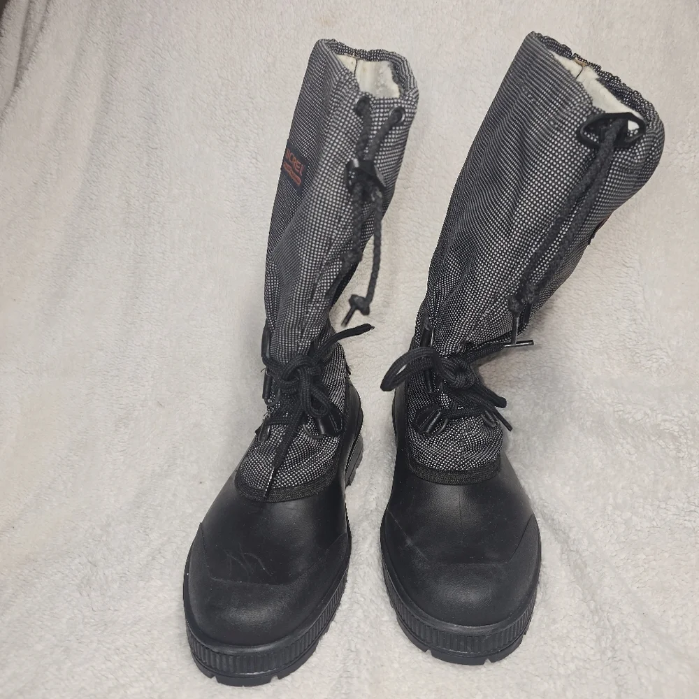Sorel Womens Winter Boots Black White Fabric Knee High Bungee Sz Us 9/CA 11